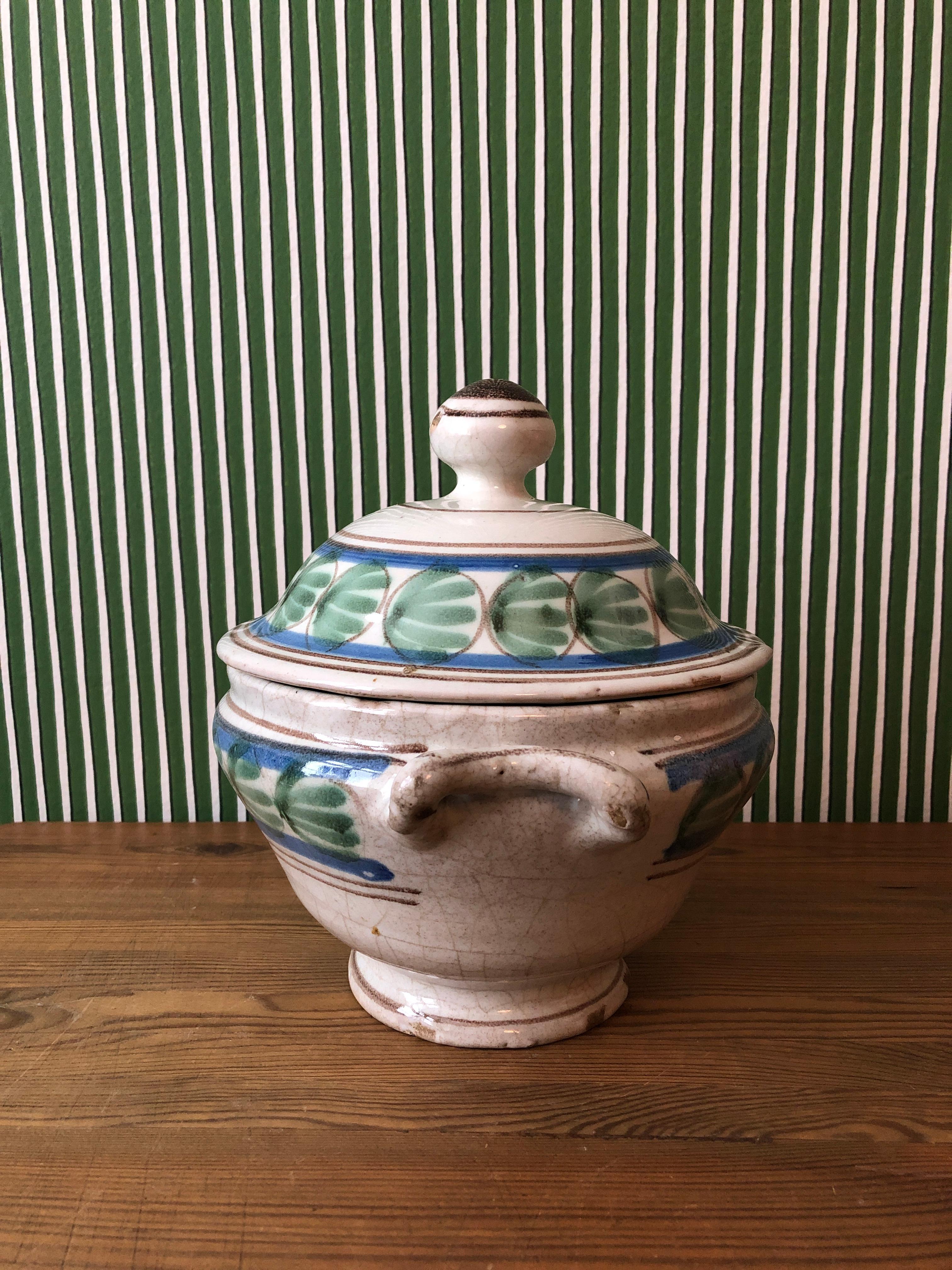 Vintage Vietri Ceramic Tureen with Blue and Green Glace, Italy Late 19th Century In Good Condition In Copenhagen K, DK