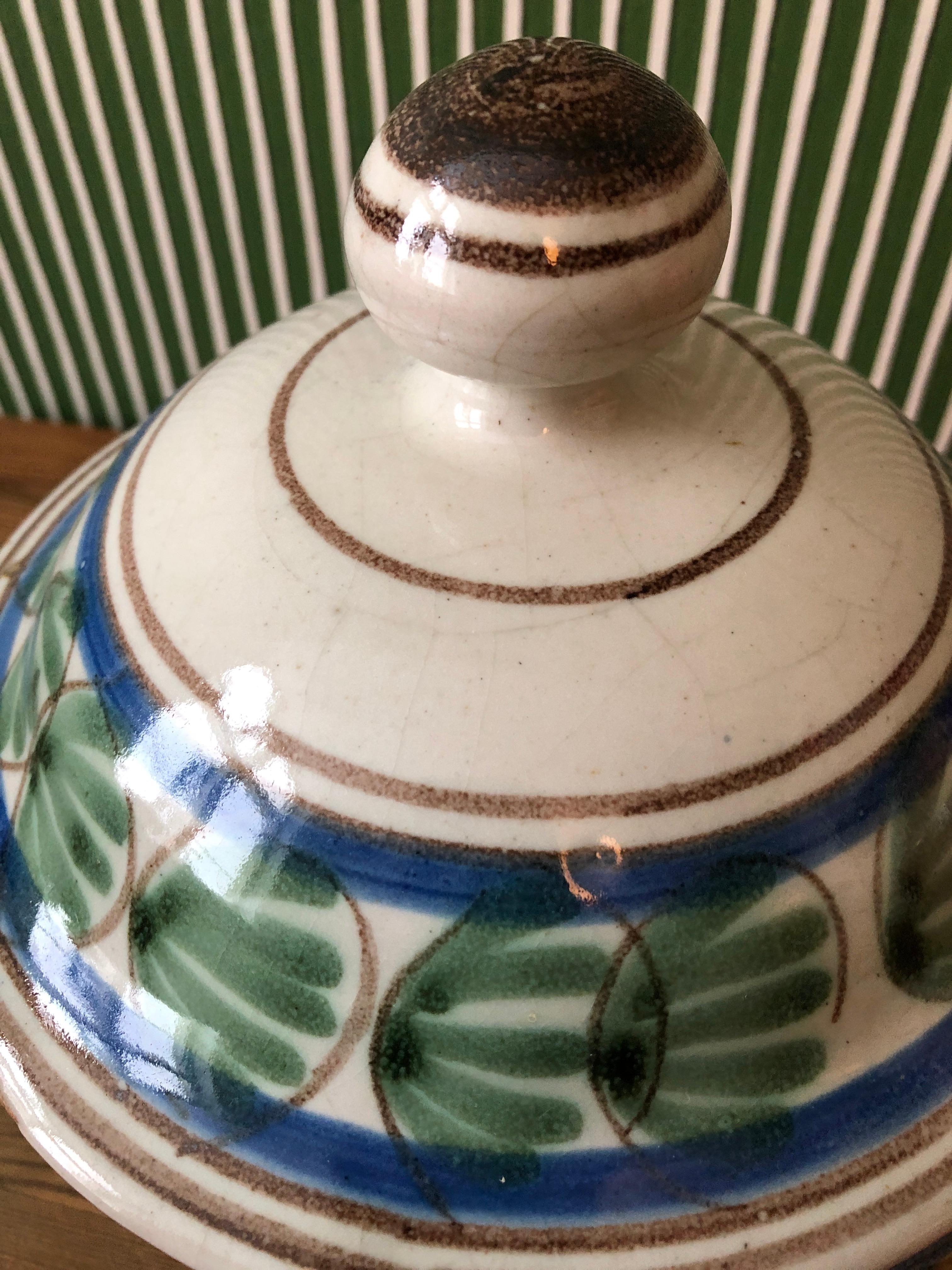Vintage Vietri Ceramic Tureen with Blue and Green Glace, Italy Late 19th Century 5