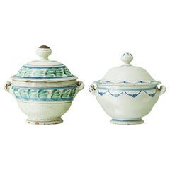 Vintage Vietri Ceramic Tureen with Blue Glace, Italy Late 19th Century