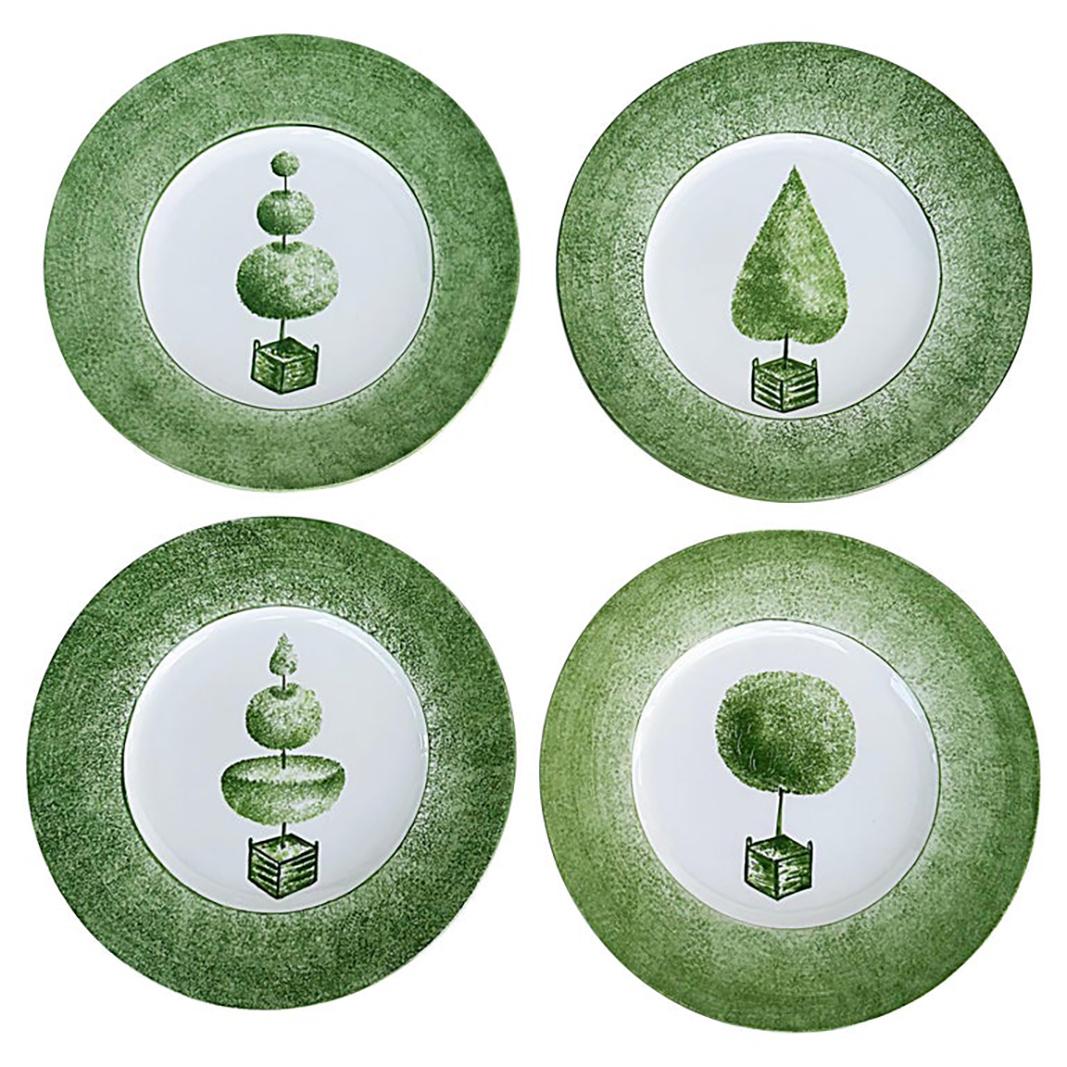20th Century Vintage Vietri Hand Painted Topiary Decorative Plates, Made in Italy, Set of 4 For Sale