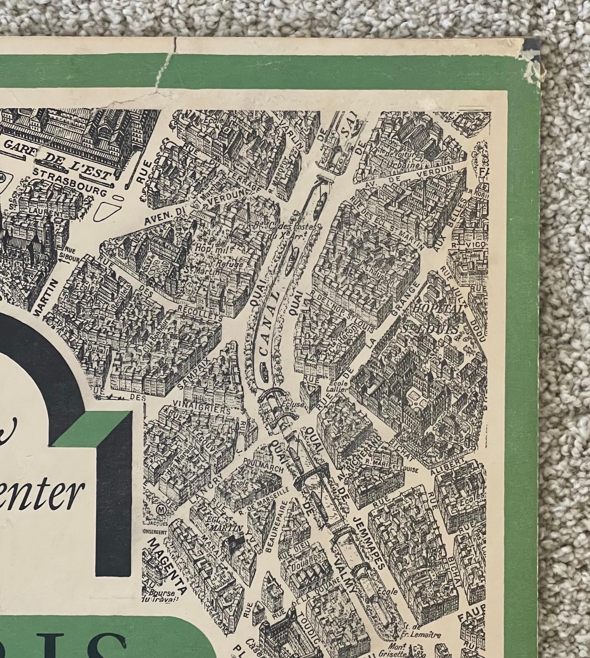 Carte lithographique vintage « View of the Center of Paris Taken from the Air » en vente 3