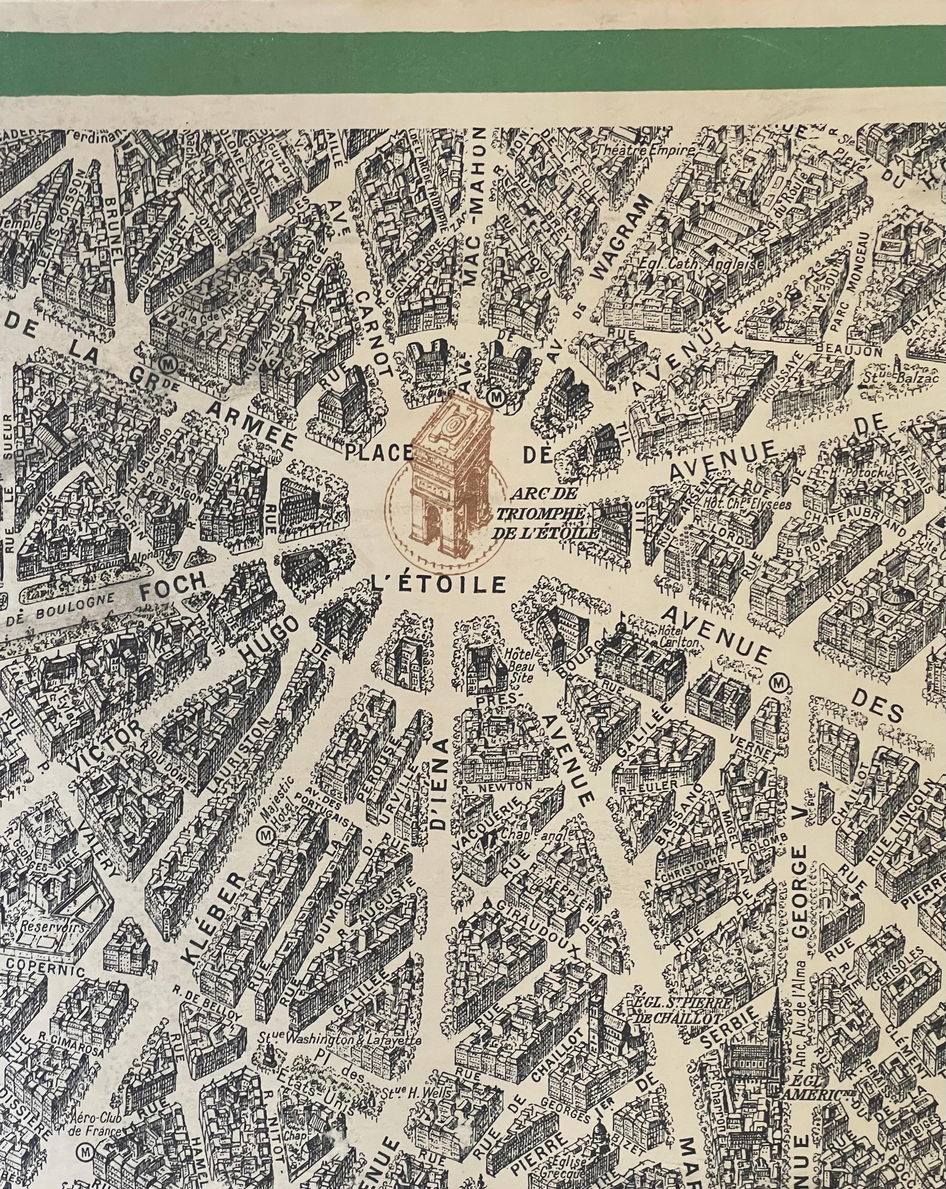 Carte lithographique vintage « View of the Center of Paris Taken from the Air » en vente 6