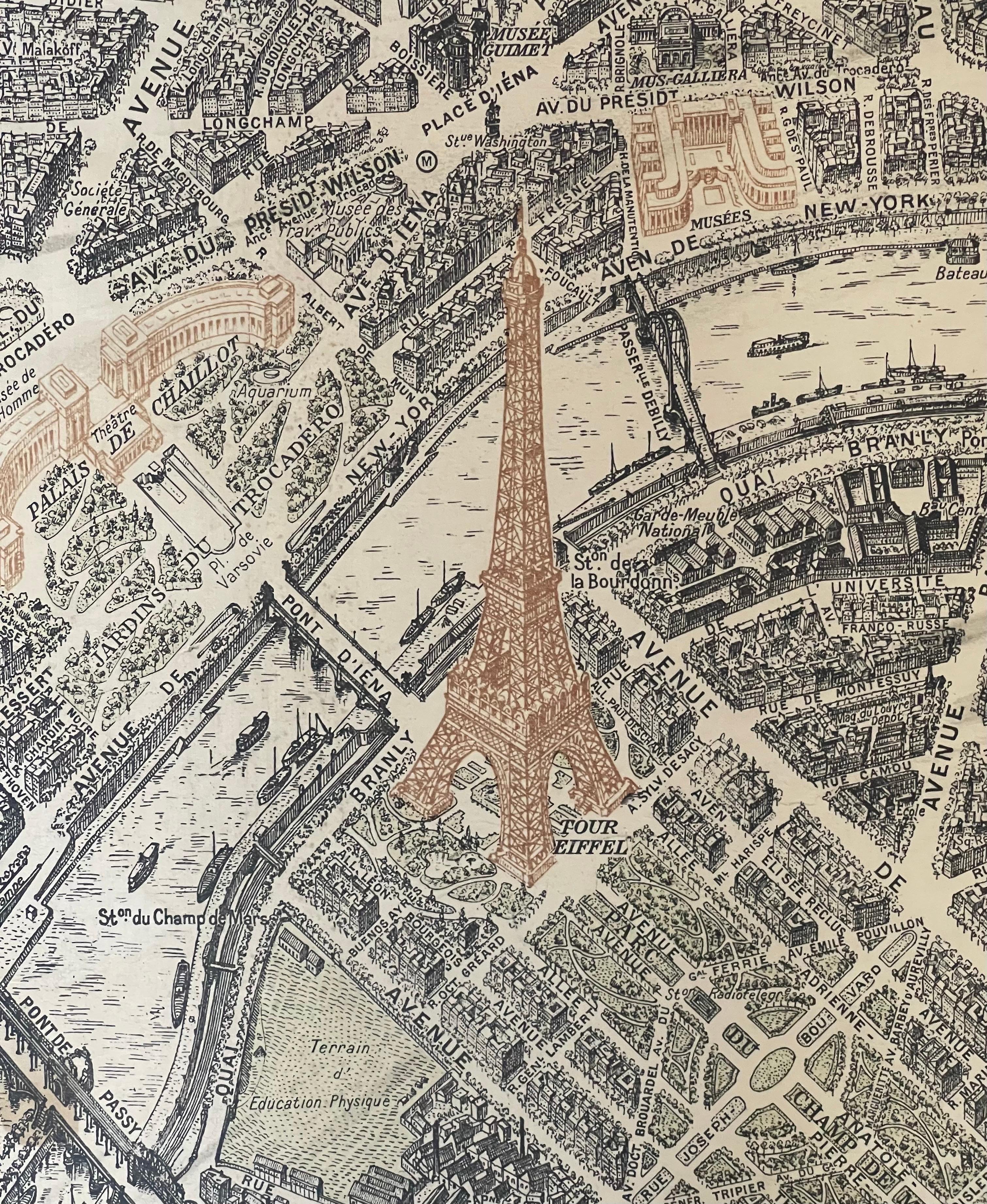 Carte lithographique vintage « View of the Center of Paris Taken from the Air » en vente 7