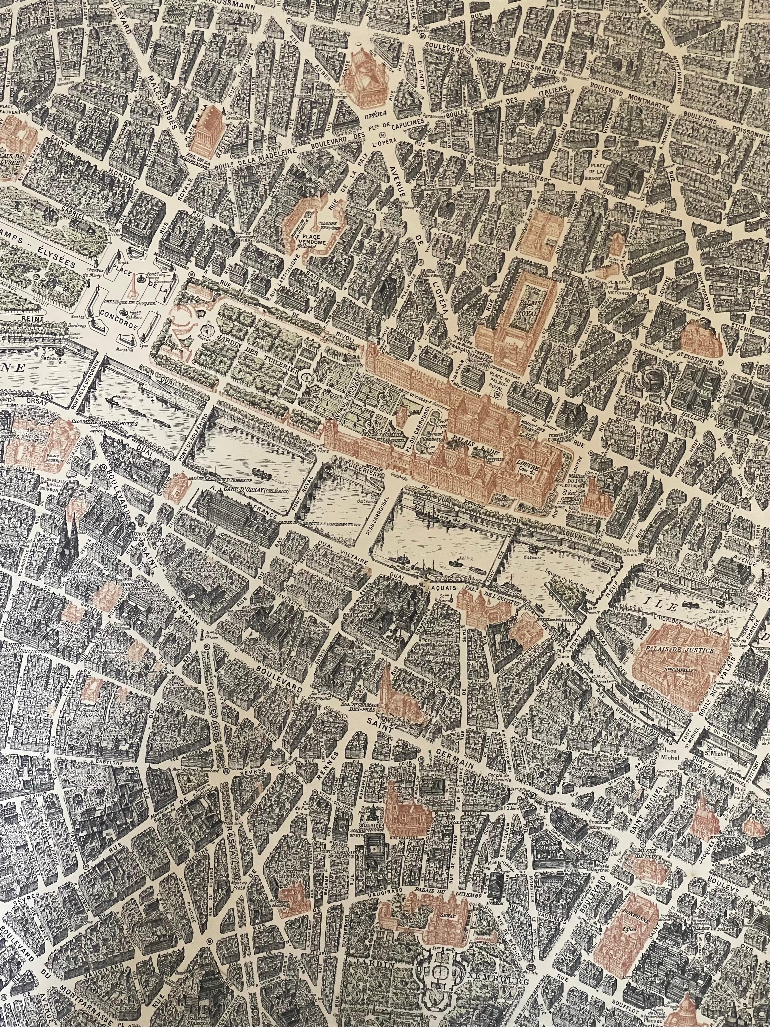 Carte lithographique vintage « View of the Center of Paris Taken from the Air » en vente 8