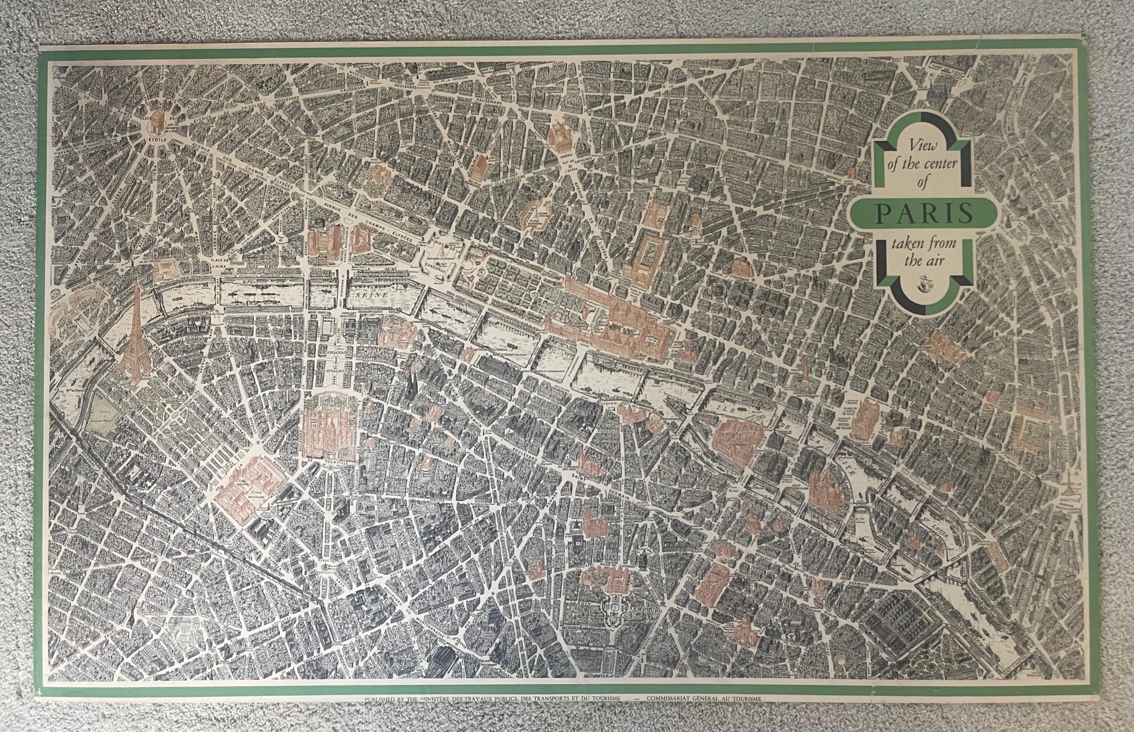 Carte lithographique vintage « View of the Center of Paris Taken from the Air » en vente 10