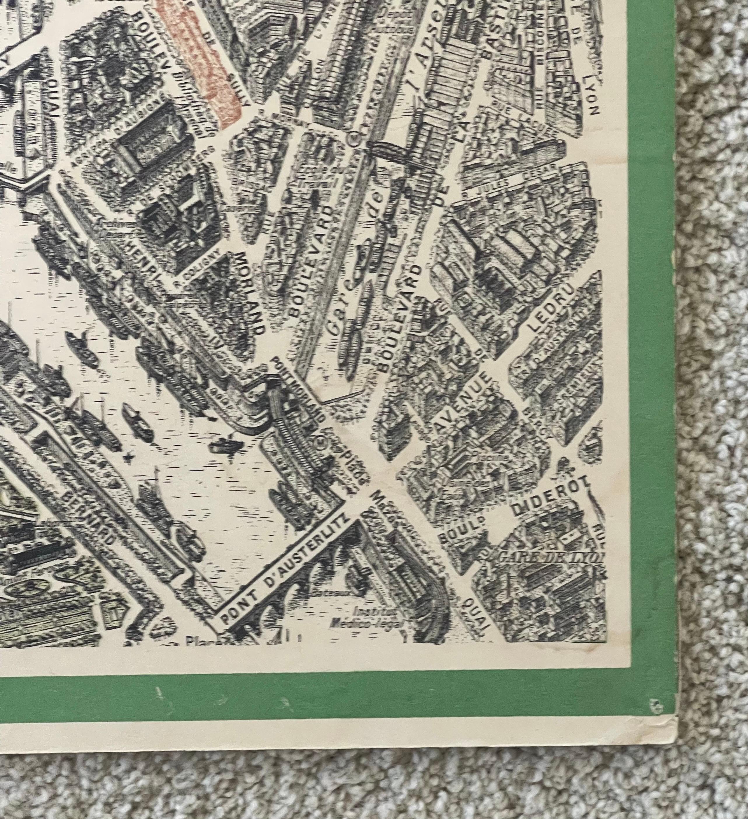 Carte lithographique vintage « View of the Center of Paris Taken from the Air » en vente 1