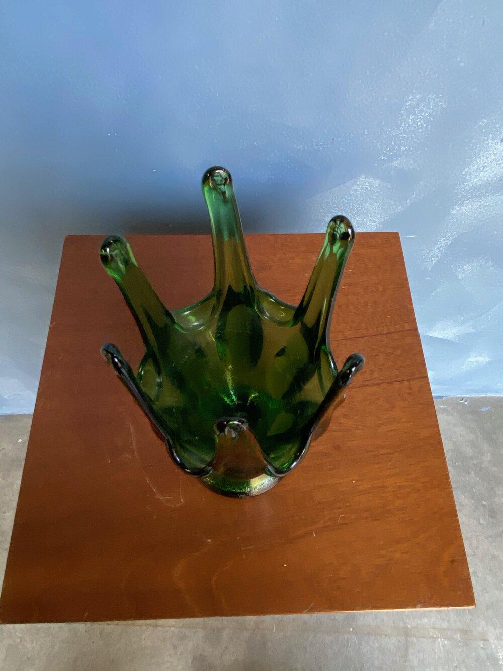 Mid-Century Modern Vintage Viking Glass Footed Handkerchief Vase in Green