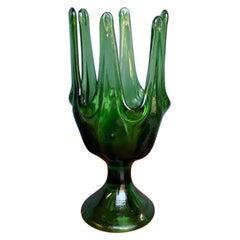 Vintage Viking Glass Footed Handkerchief Vase in Green