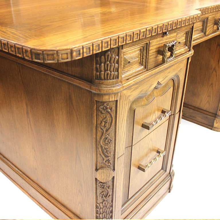 Vintage Viking Oak Executive Desk with Matching Chair by Romweber at