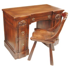 Vintage Viking Oak Kneehole Writing Desk with Matching Chair by Romweber