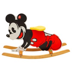 Vintage Vilac France Disney Wood Mickey Mouse Children Rocker, Play Stool, 1980s