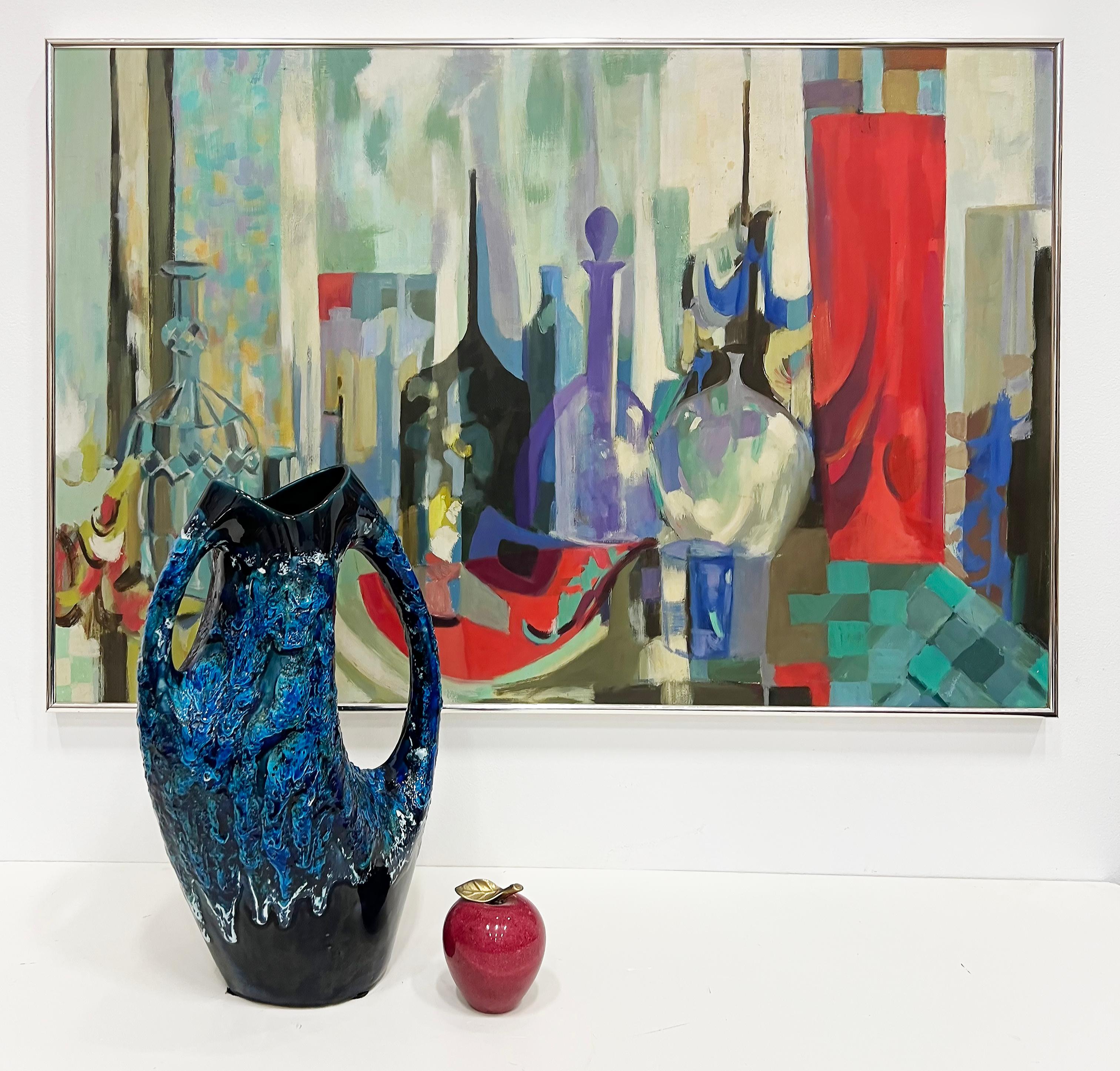 Fait main Vase de poterie émaillée et texturée Villauris, France en vente