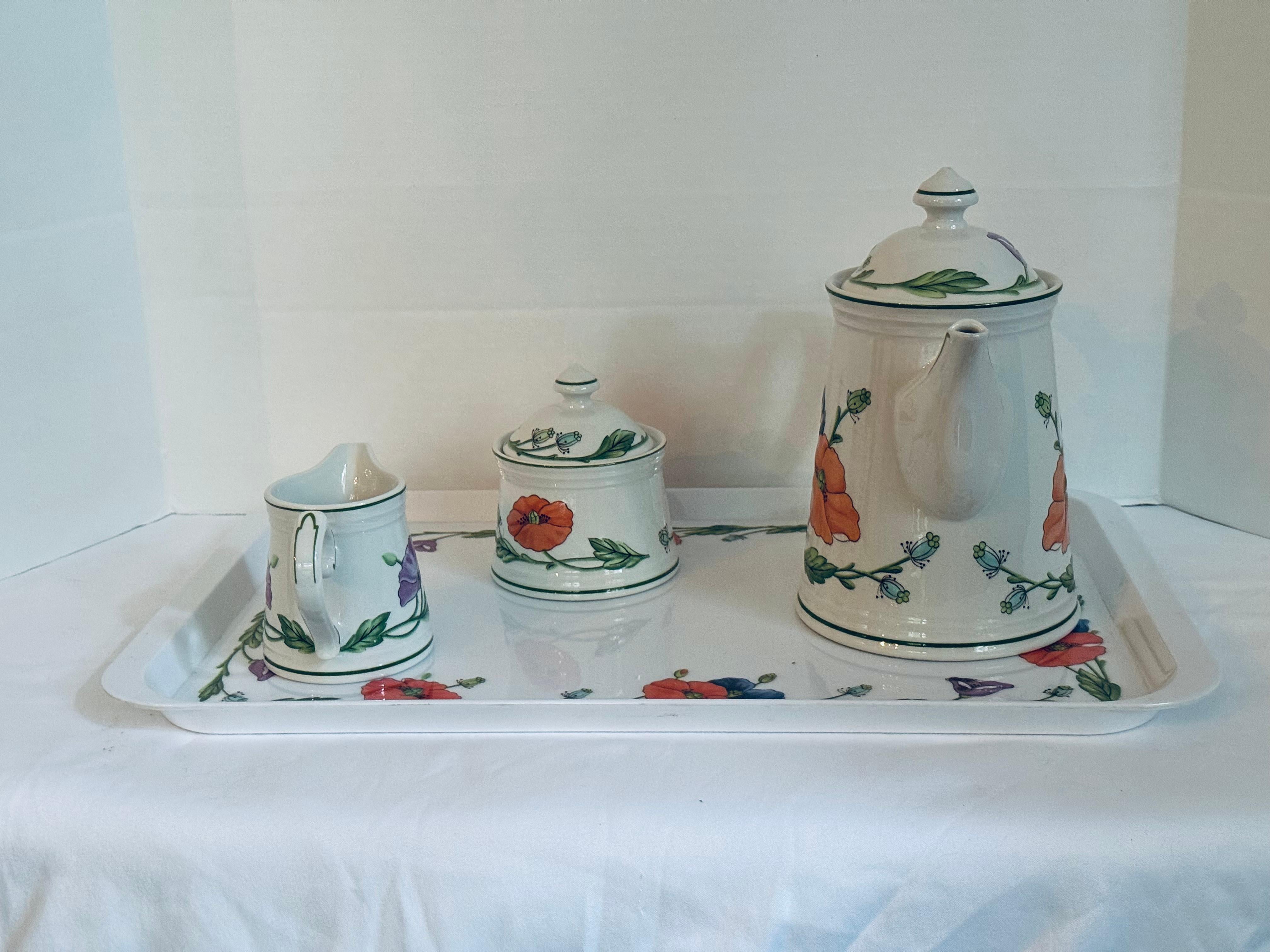 Villeroy and boch partial tea set Amapola pattern created in 1981 by Villeroy & Boch,  which is a signature brand stands for sophisticated elegance, first-class quality and outstanding design. Each collection is made from exquisite materials and