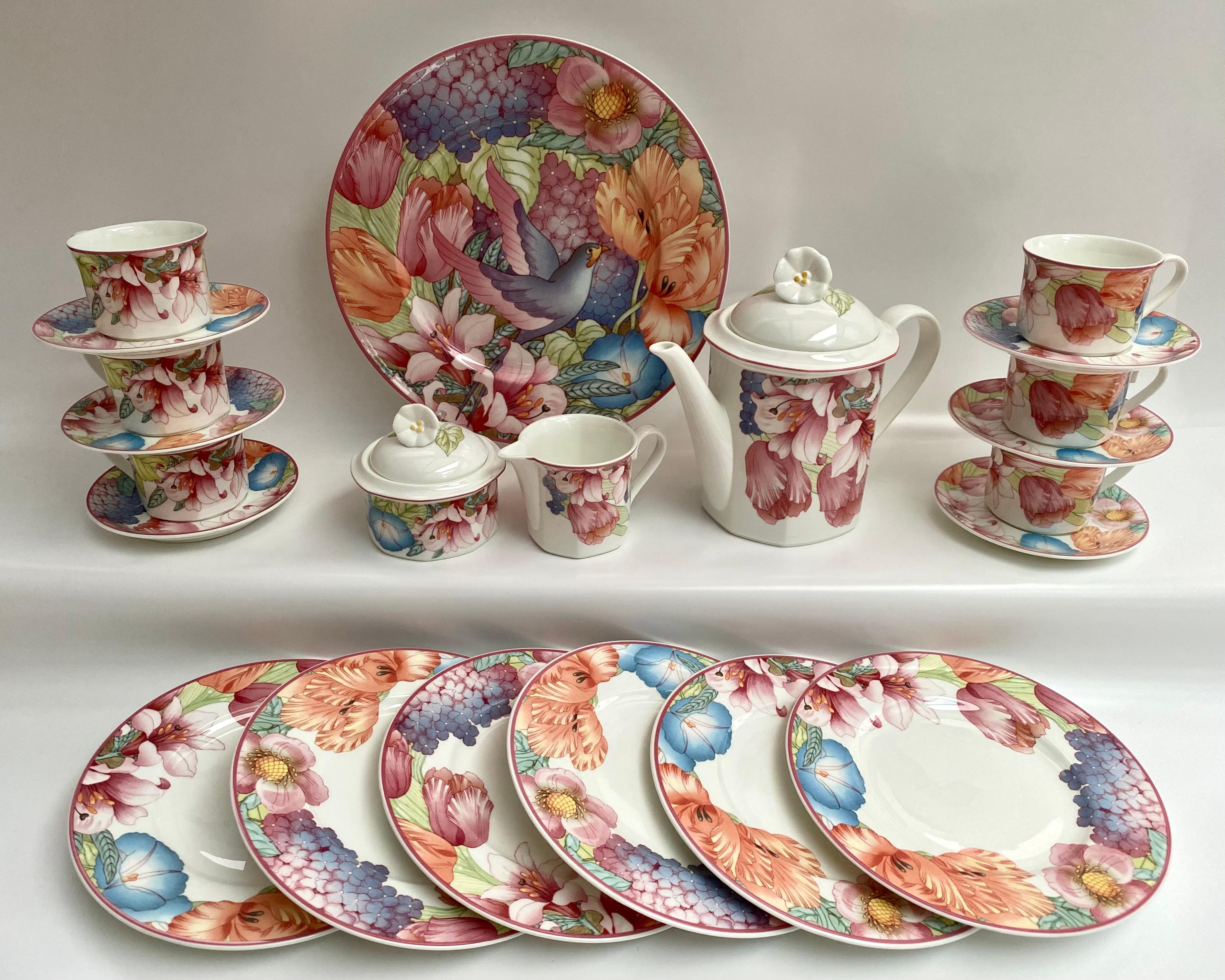 Juego de Té Vintage Villeroy & Boch Gallo Design de China de Hueso, Floral años 70, 23 piezas Alemán en venta
