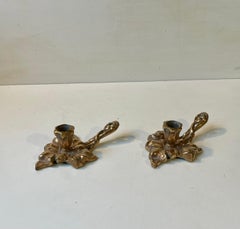 Vintage Vine Leaf Chambersticks - Candleholders in brass