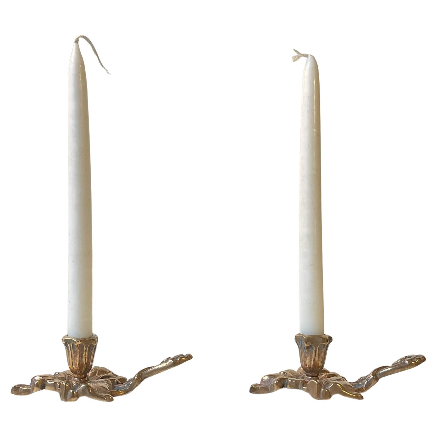 Vintage Vine Leaf Chambersticks - Candleholders in brass