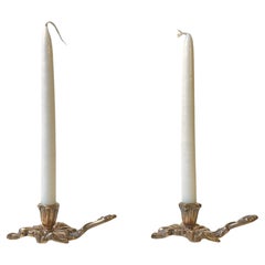 Vintage Vine Leaf Chambersticks - Candleholders in brass