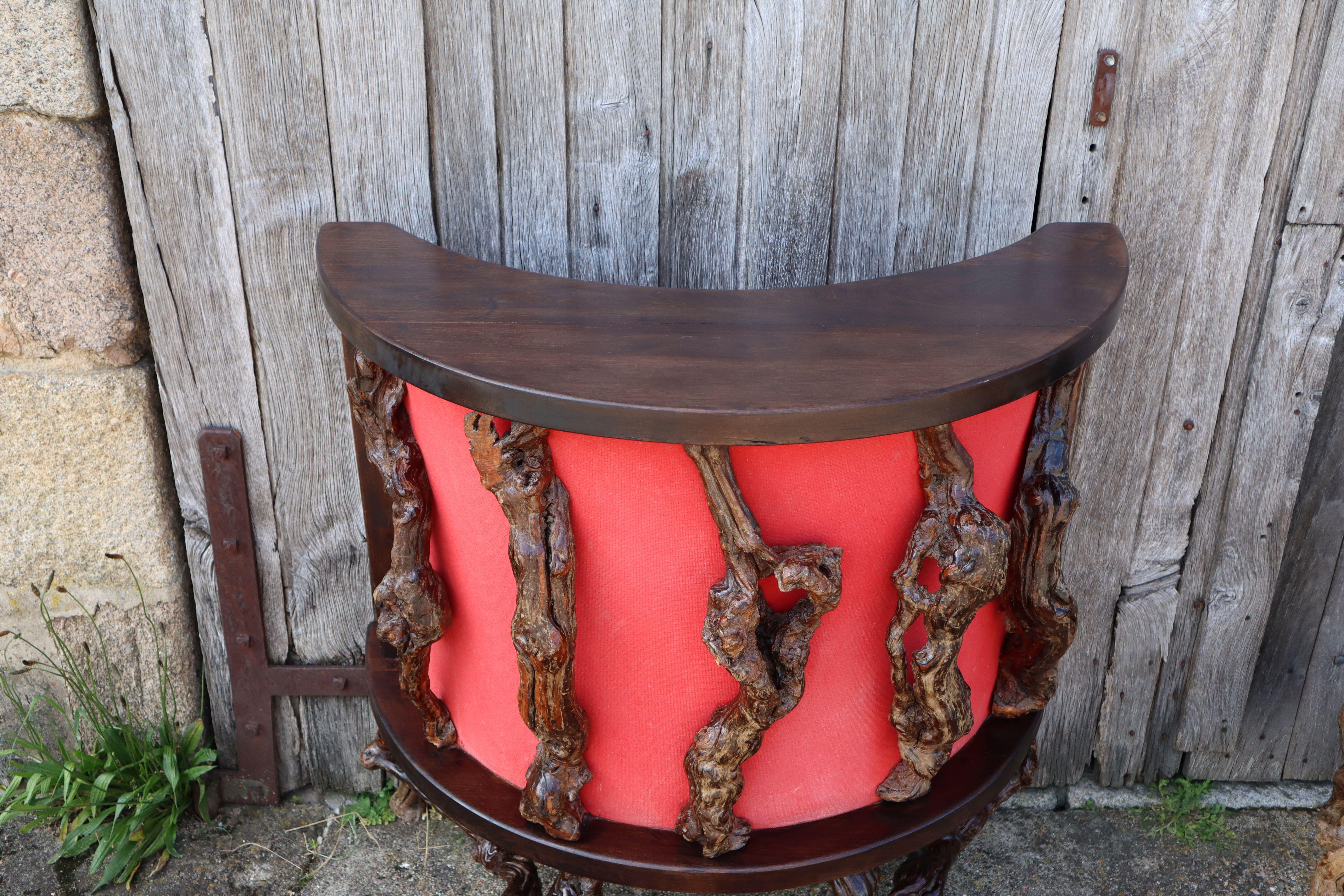 Vintage Vine Wood Branch Bar Ensemble-1 Bar-2 Bar Stools large Wall Shelf For Sale 5