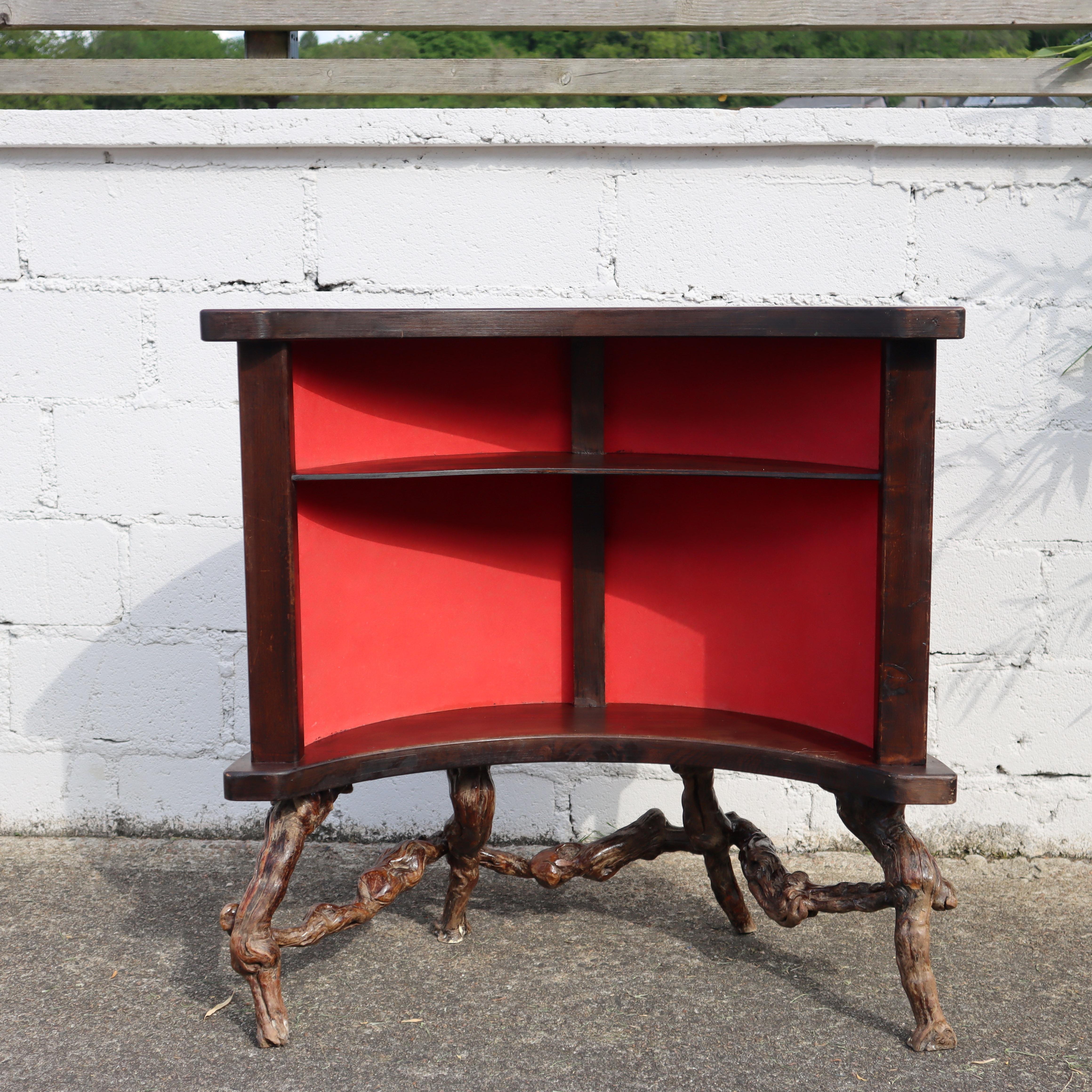 Vintage Vine Wood Branch Bar Ensemble-1 Bar-2 Bar Stools large Wall Shelf For Sale 7