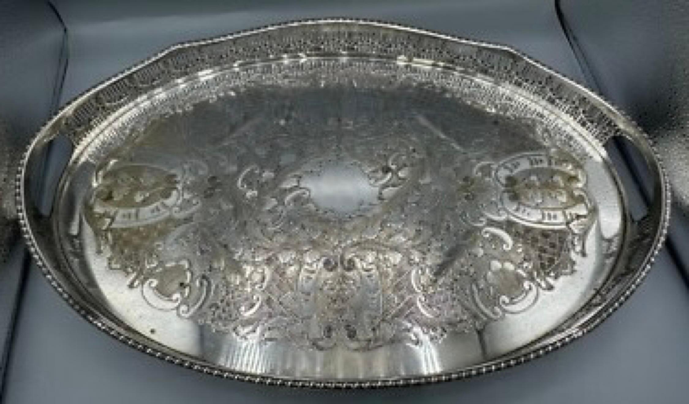Vintage Viners Alpher Silver Plated Gallery Serving Tray For Sale 7