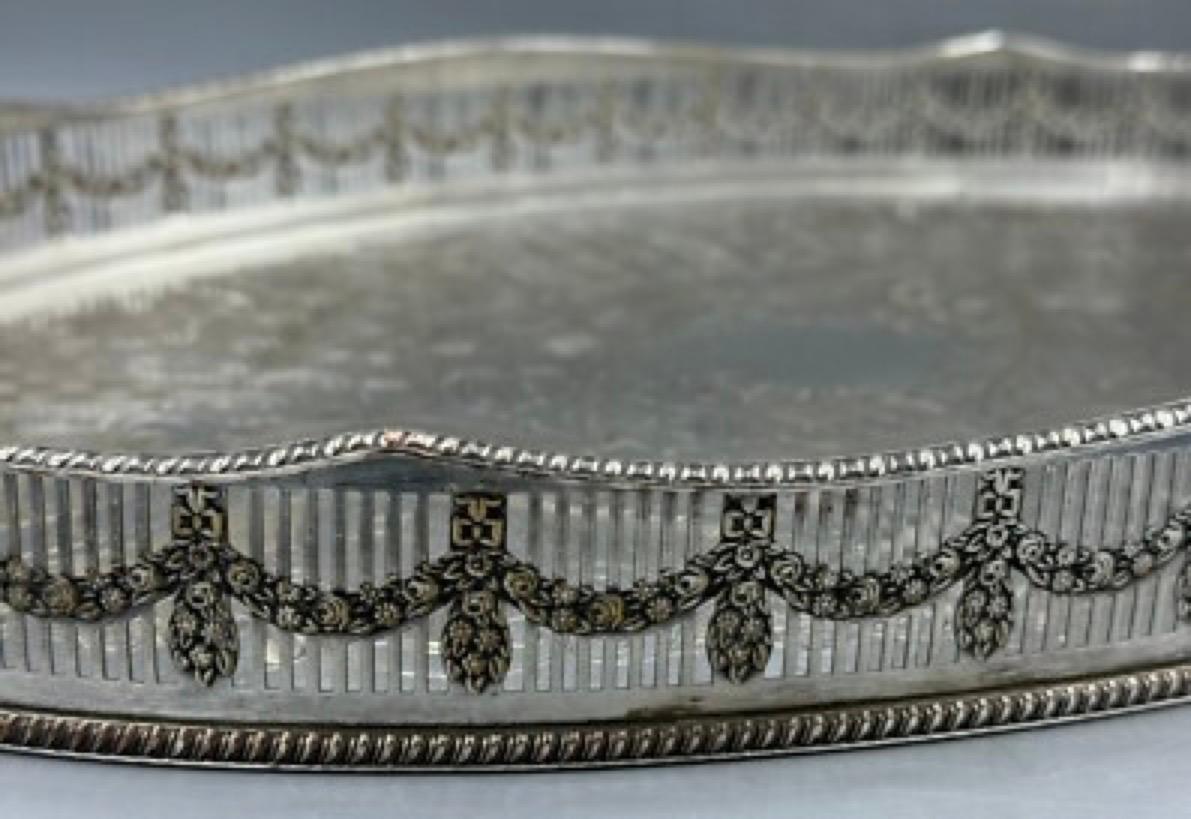 Edwardian Vintage Viners Alpher Silver Plated Gallery Serving Tray For Sale