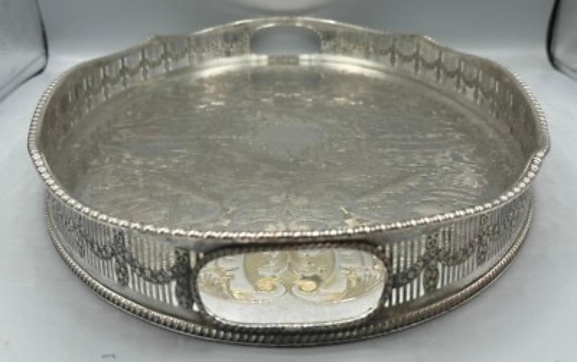Vintage Viners Alpher Silver Plated Gallery Serving Tray For Sale 3
