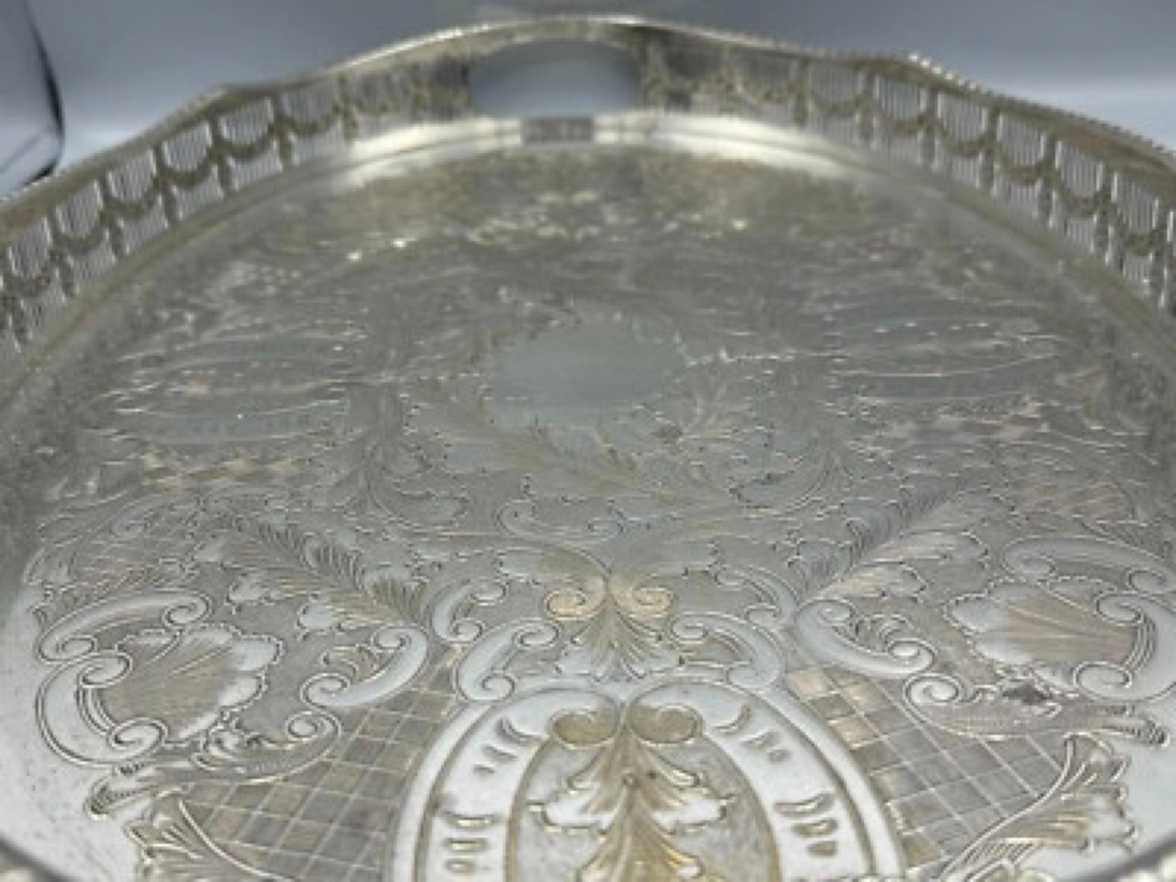 Vintage Viners Alpher Silver Plated Gallery Serving Tray For Sale 4