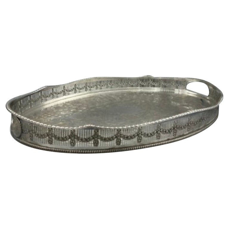 Vintage Viners Alpha Silver Plated Gallery Serving Tray For Sale 