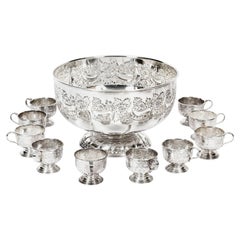 Retro Viners of Sheffield Punch Bowl Set with 12 Cups, Mid-20th Century