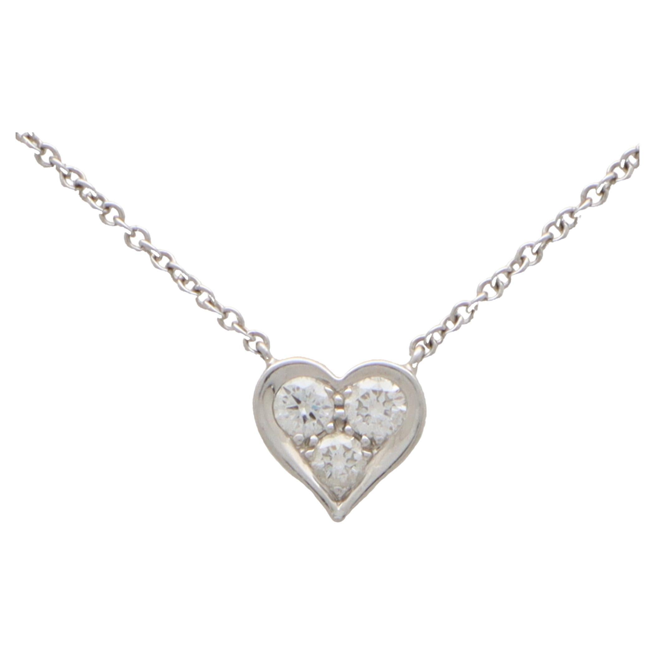 Vintage Vintage Tiffany & Co. Diamond Heart Pendant Set in Platinum For Sale