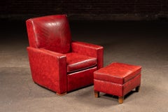 Vintage Vinyl Recliner with Ottoman in Red by La-Z-Boy