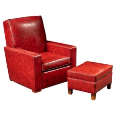 Vintage Vinyl Recliner with Ottoman in Red by La-Z-Boy