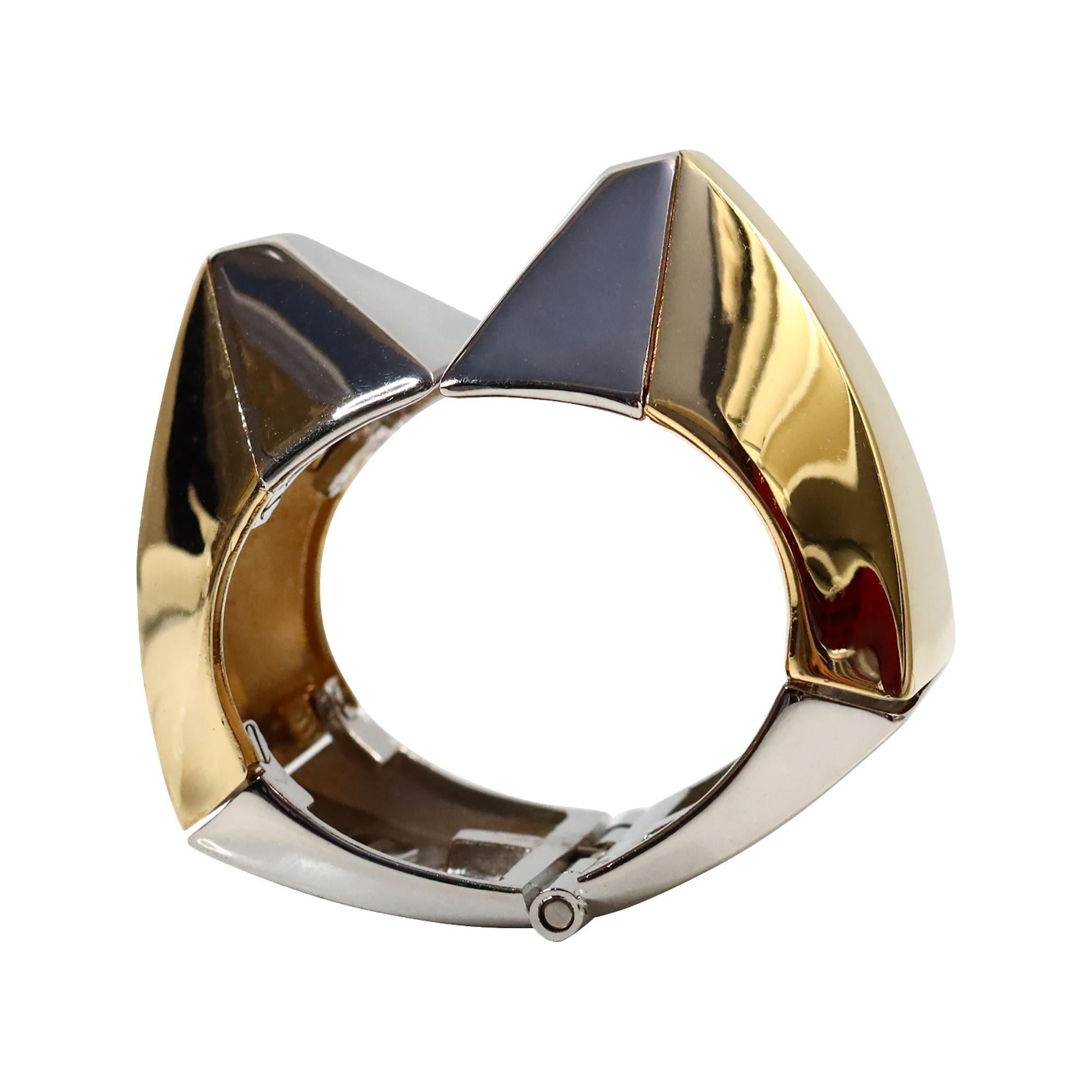 Vintage Vionnet Silver and Gold Cuff Bracelet Circa 1980 en vente 9