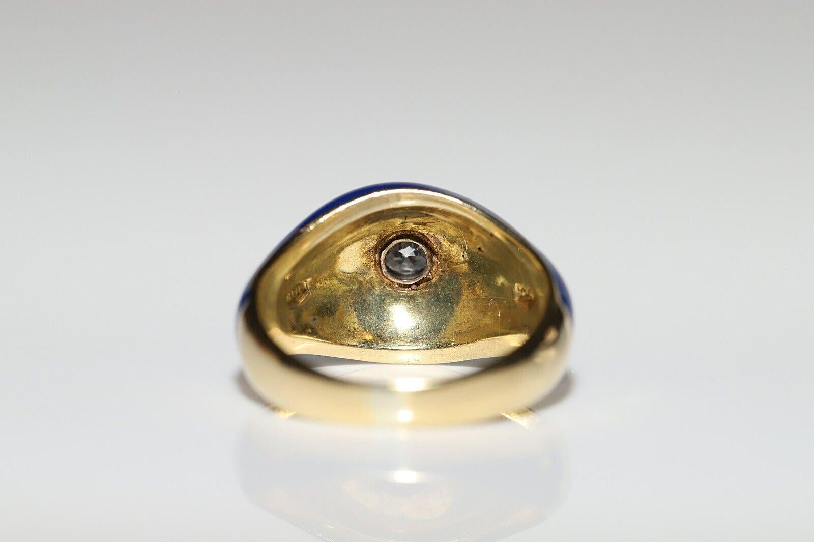Brilliant Cut Vintage Virca 1970s 18k Gold Natural Diamond And Enamel Decorated Ring  For Sale