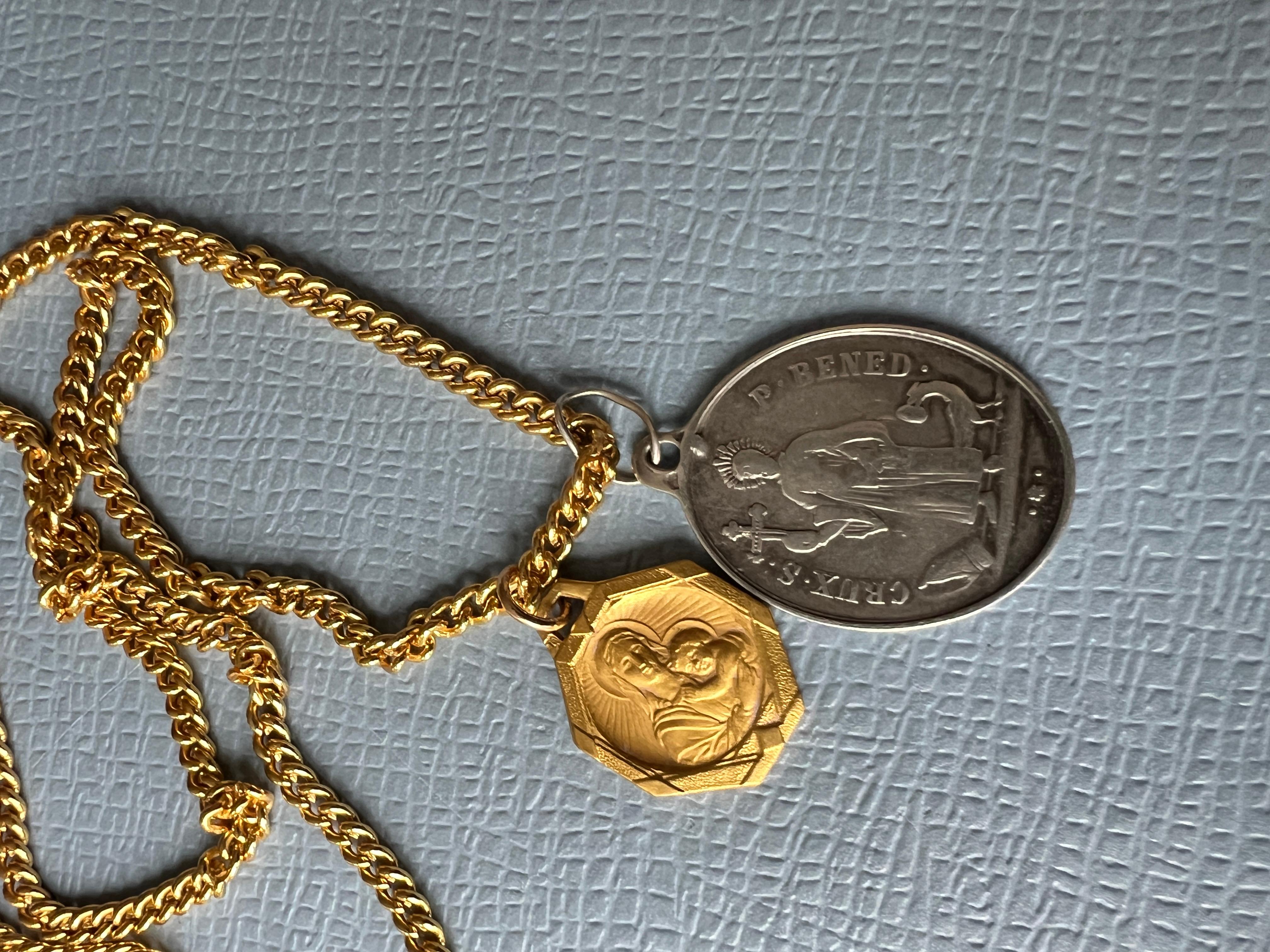 Vintage Virgin Mary Medal Gold Plated Silver Medal Chain Necklace J Dauphin 5