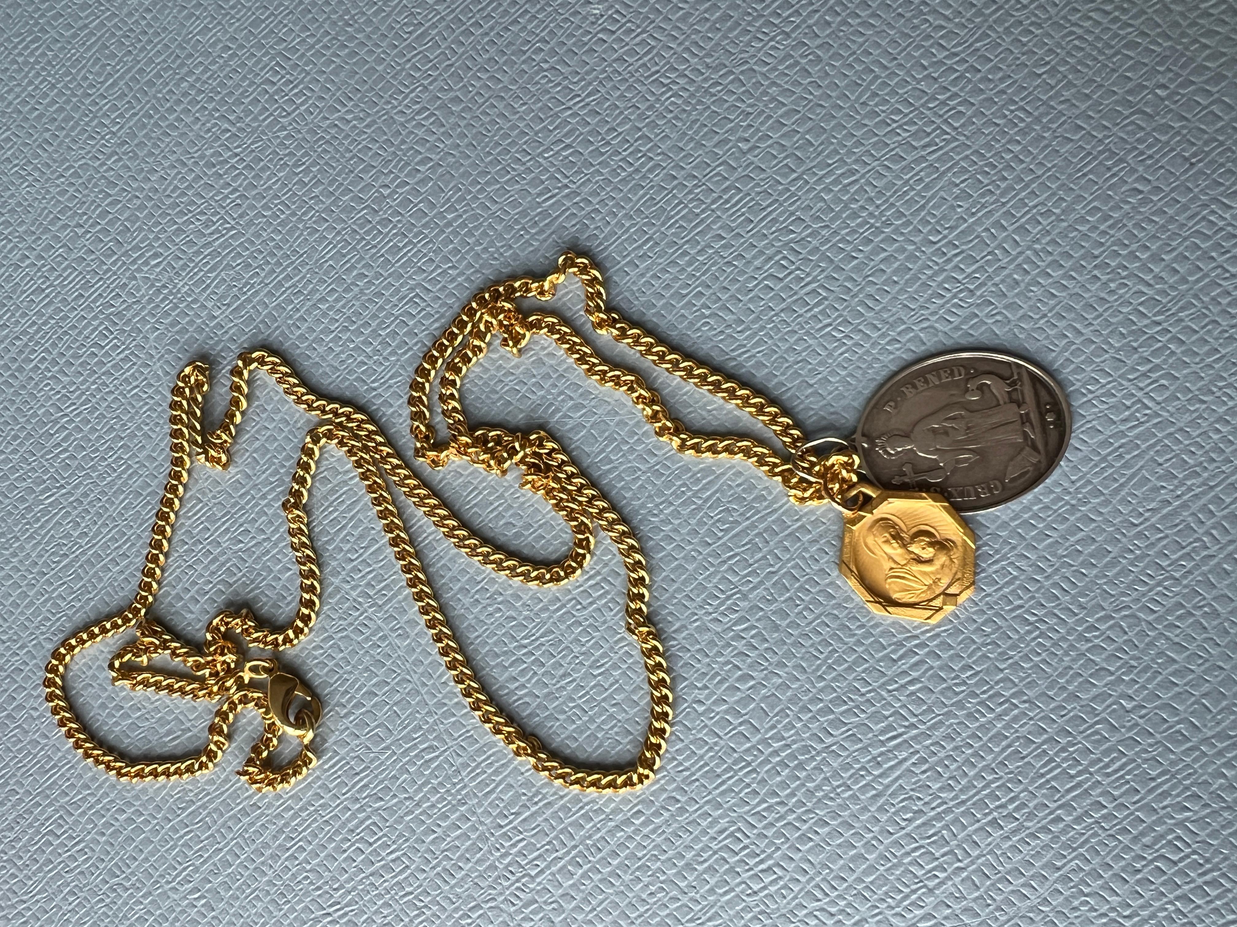 Vintage Virgin Mary Medal Gold Plated Silver Medal Chain Necklace J Dauphin 2