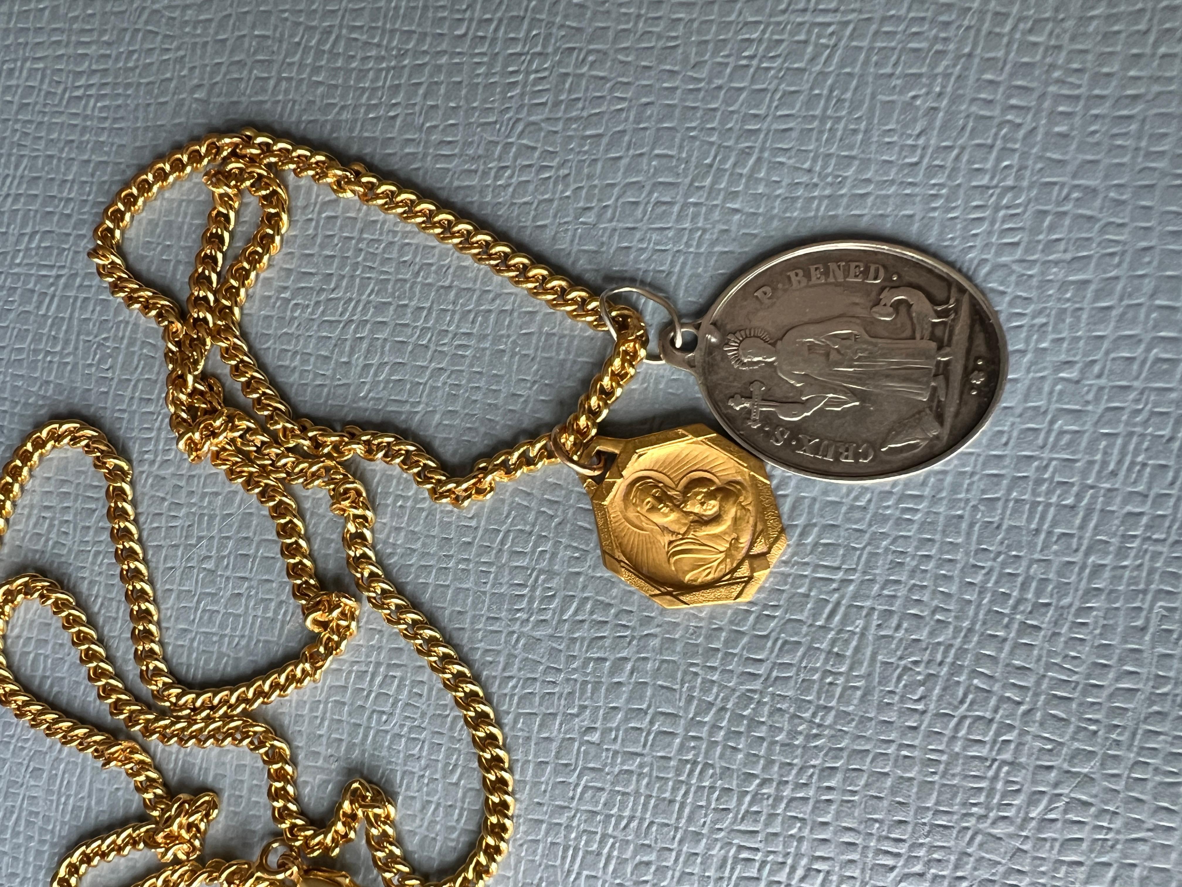Vintage Virgin Mary Medal Gold Plated Silver Medal Chain Necklace J Dauphin 3