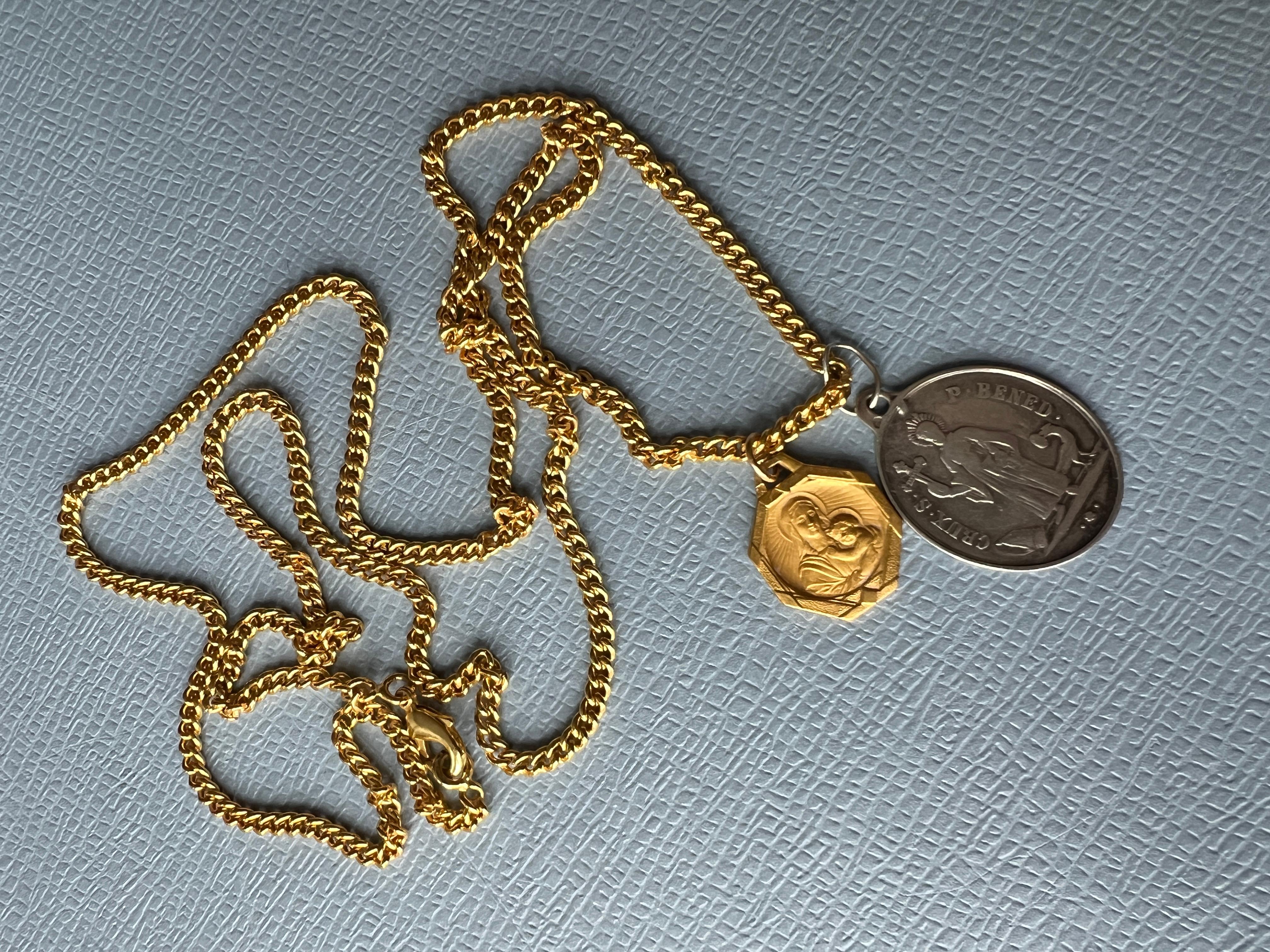 Vintage Virgin Mary Medal Gold Plated Silver Medal Chain Necklace J Dauphin 4