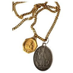 Vintage Virgin Mary Medal Gold Plated Silver Medal Chain Necklace J Dauphin