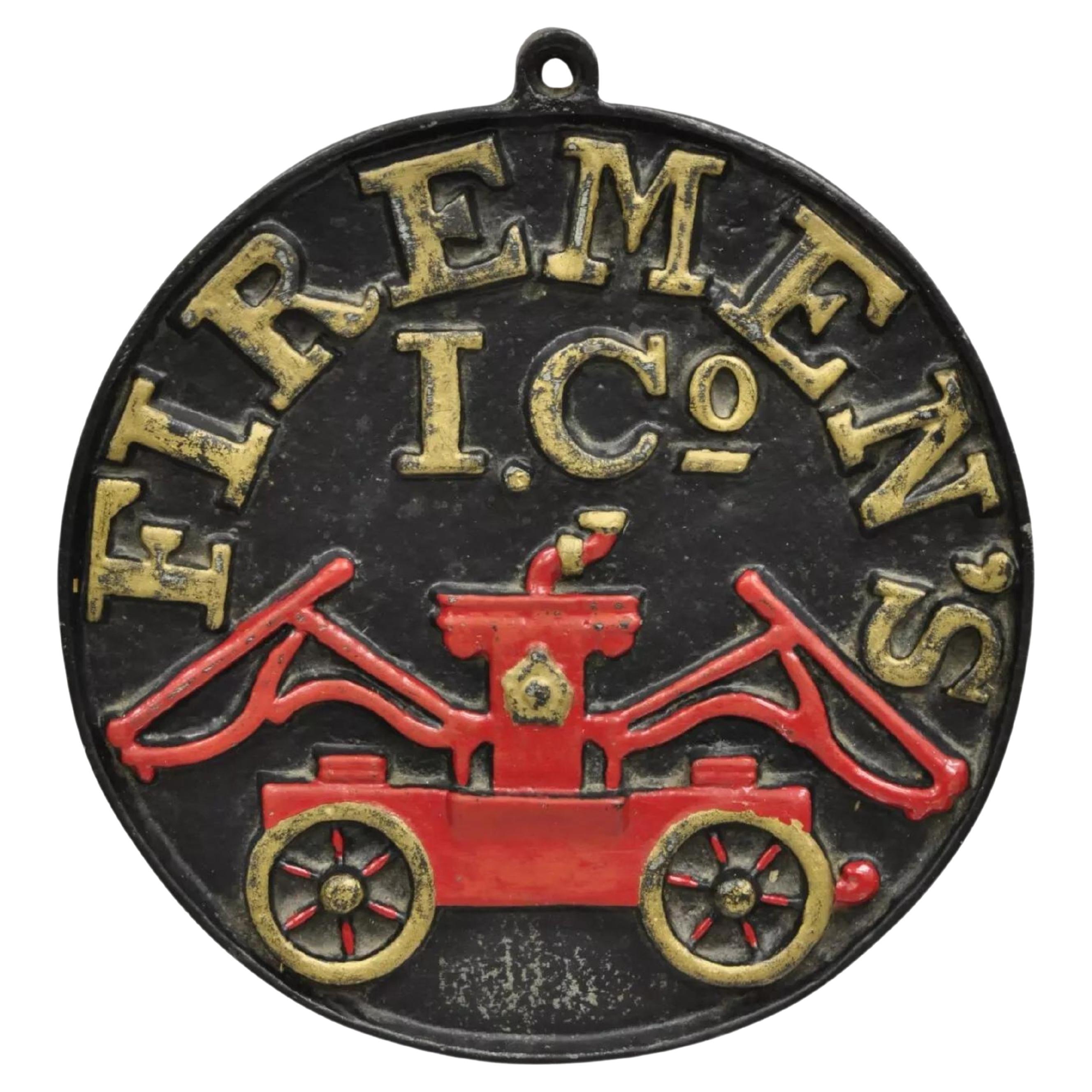 Vintage Virginia Metal Crafters "Firemen's Insurance Co" Cast Iron Sign Plaque For Sale