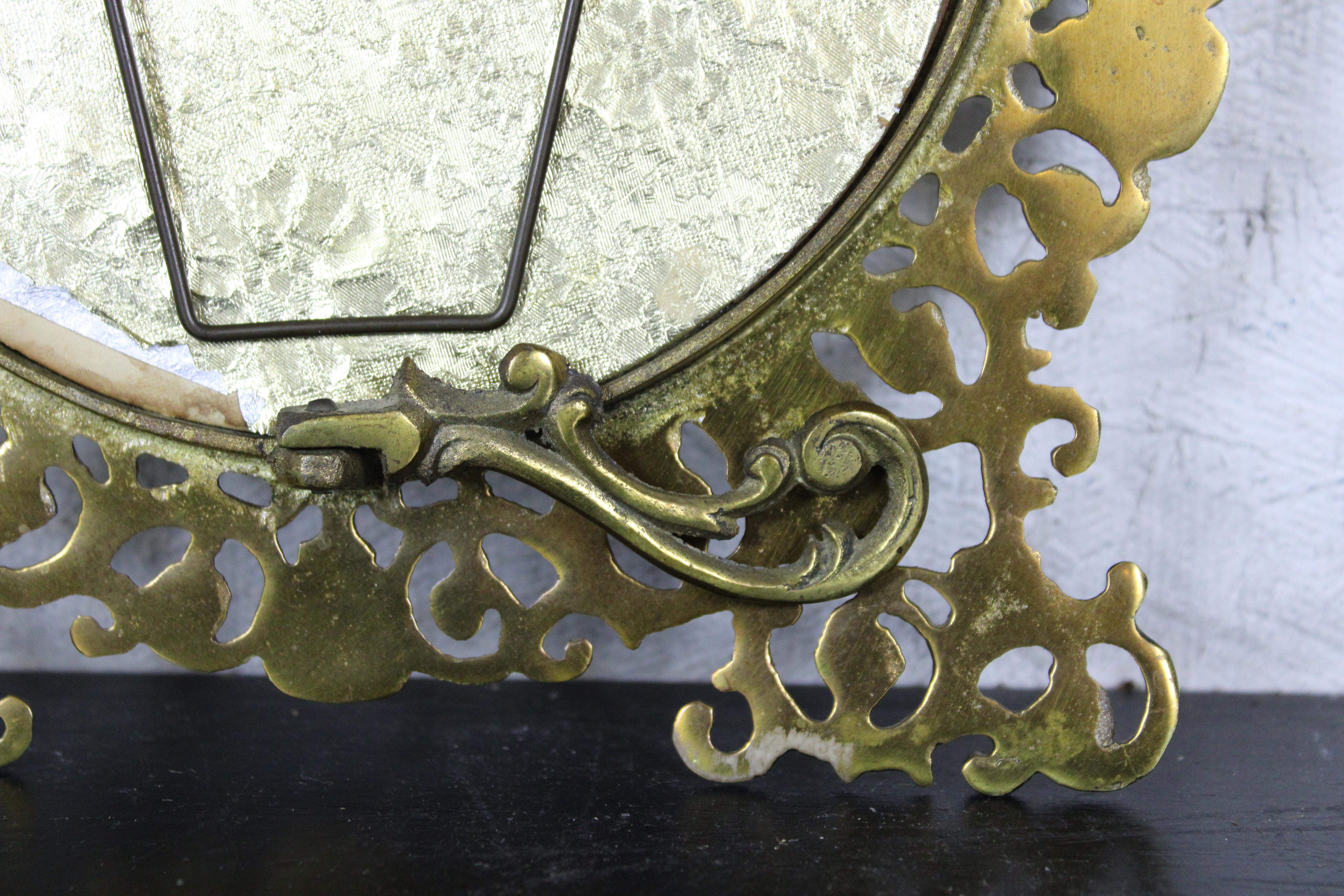 20th Century Vintage Virginia Metalcrafters Solid Brass Baroque Filigree Vanity Table Mirror