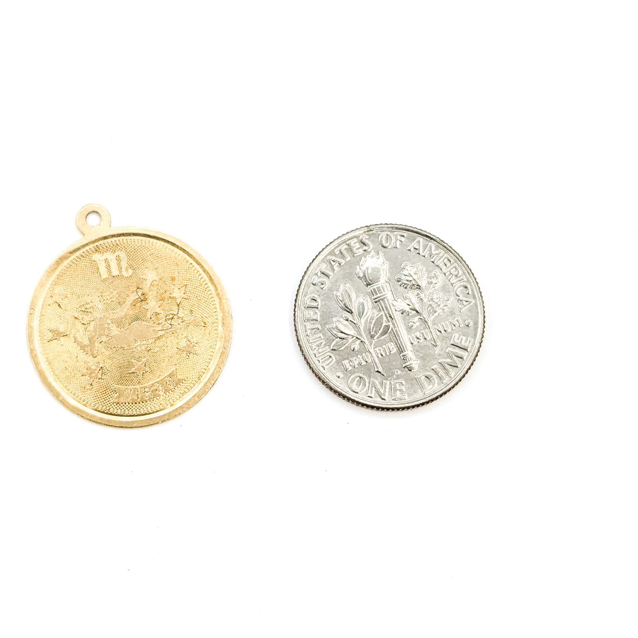 Vintage Virgo Zodiac Anhänger in 14k Gelbgold im Angebot 1