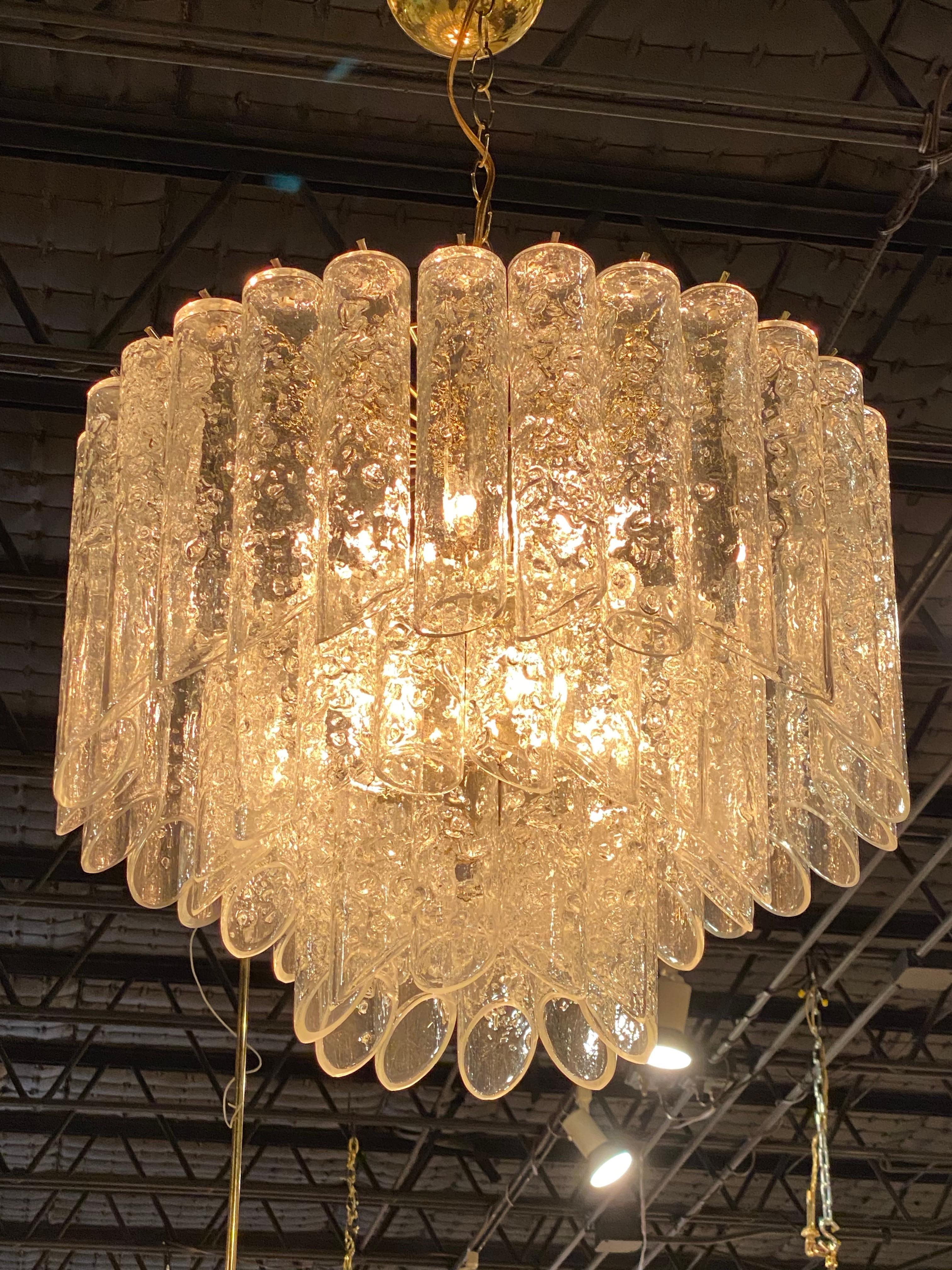 Vintage Vistosi Murano Glass Lace Design Tube Chandelier 3-Tier In Good Condition In West Palm Beach, FL