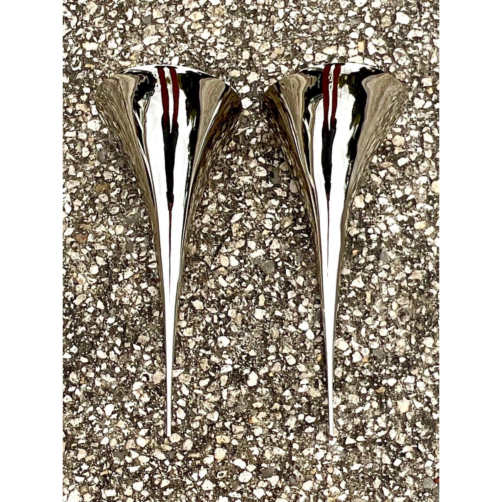 Vintage Visual Comfort Aerin Alina Polished Stainless Steel Wall Sconce a Pair In Good Condition In west palm beach, FL