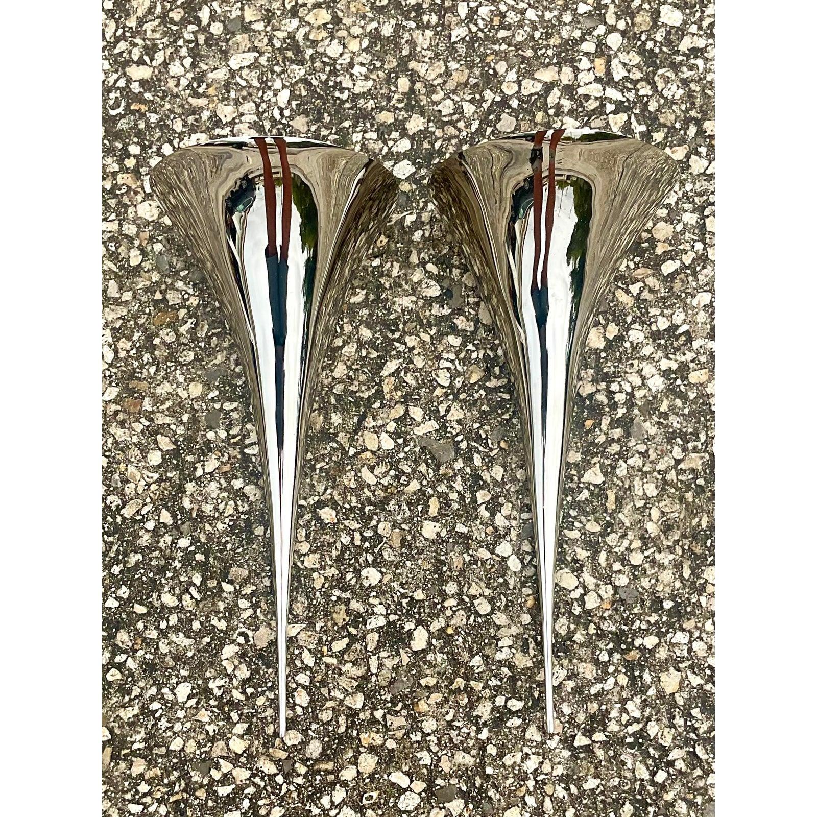 Vintage Visual Comfort Aerin Alina Polished Stainless Steel Wall Sconce a Pair 1