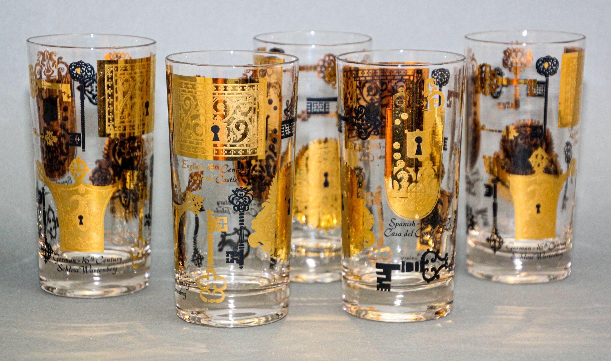Set von 6 Vintage Vito Bari Gold-Getränkegläsern, Hollywood Regency Retro 1950er Jahre (Moderne der Mitte des Jahrhunderts) im Angebot