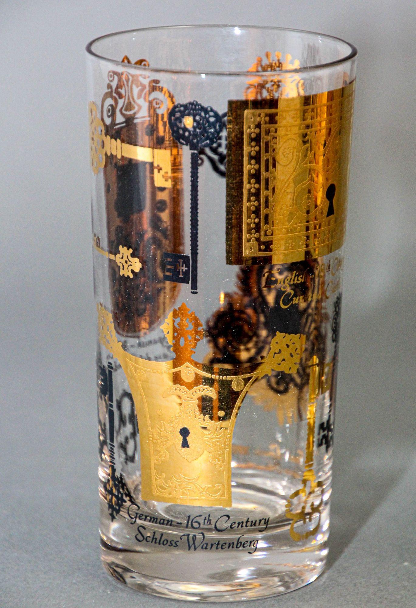 Set von 6 Vintage Vito Bari Gold-Getränkegläsern, Hollywood Regency Retro 1950er Jahre (Glas) im Angebot
