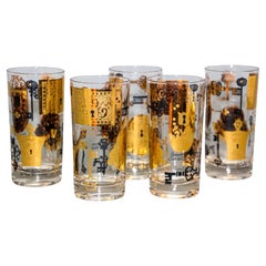 Vintage Vito Bari Gold Drinking Glasses Set of 6 Hollywood Regency Retro 1950s