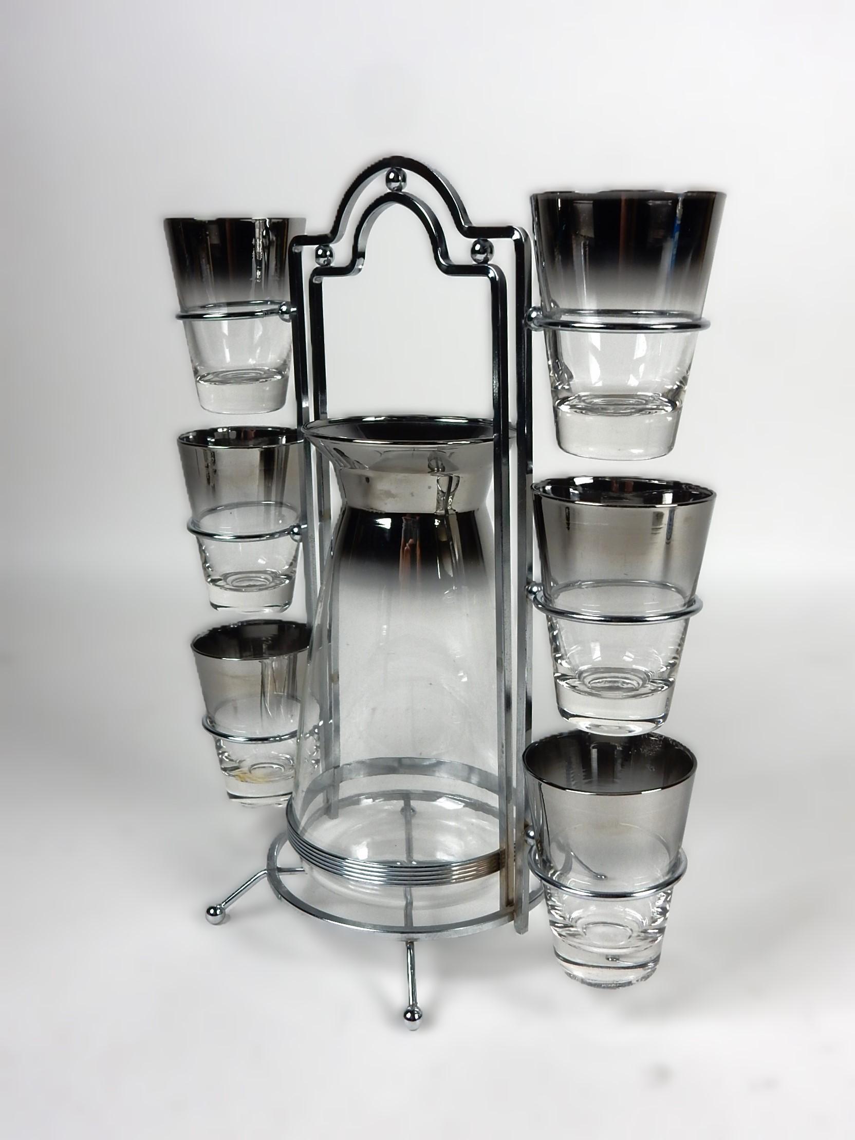 Steel Vintage Vitreon Queen's Luster Lusterware Barware Glass Set For Sale