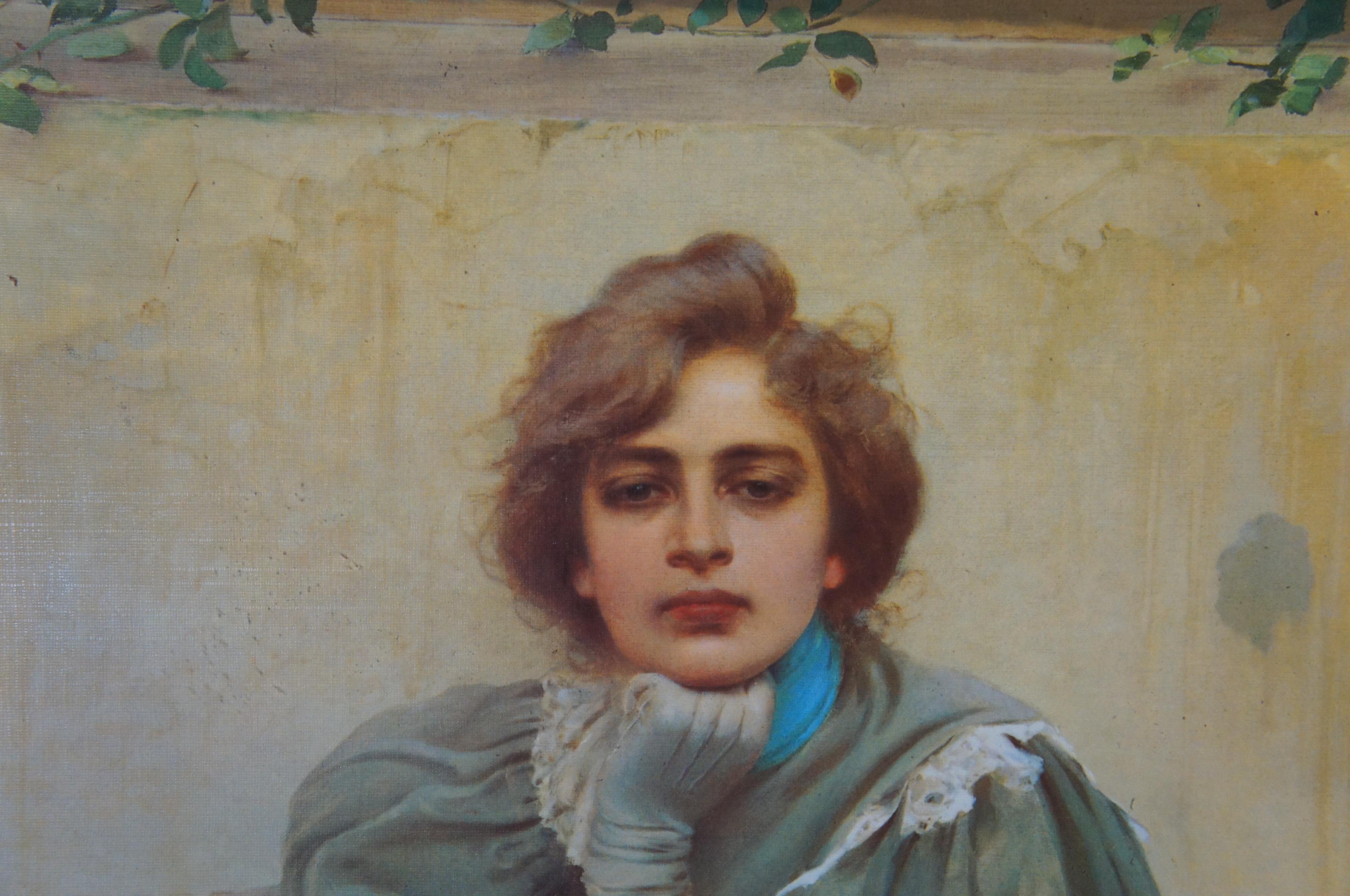 20ième siècle Impression sur panneau vintage Vittorio Matteo Corcos Dreams Woman on Bench 30